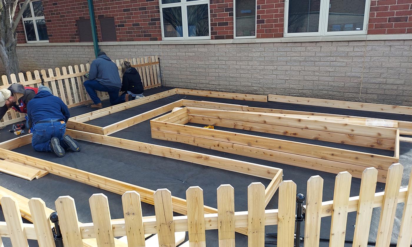 Garden Beds being built